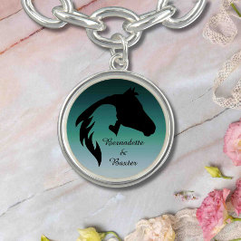 Personlig Teal Horse and Owner Namn Armband