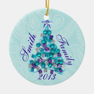 Personlig Teal Lila Julgran Ornament