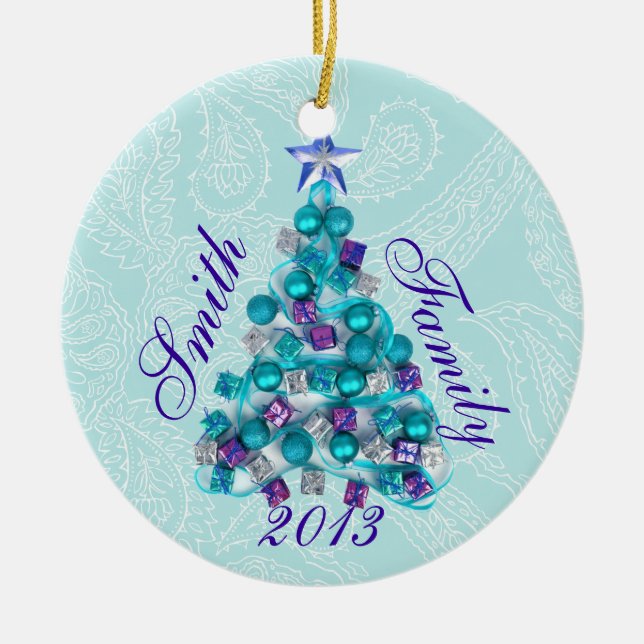 Personlig Teal Lila Julgran Ornament (Framsidan)