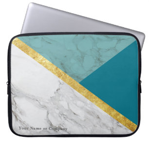 Personlig Teal Marble & Guld bärbar dator Fodral