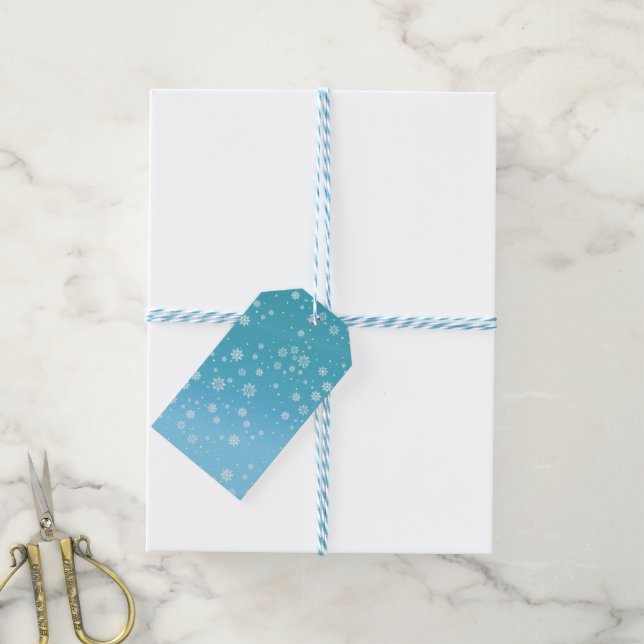 Personlig Teal Metallic Snöflingor Gift Märkres Presentetikett (With Twine)