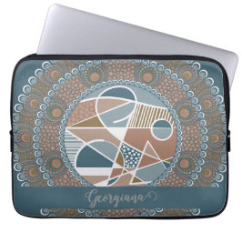 Personlig Teal och Guld Abstrakt Accent Mandala Laptop Fodral