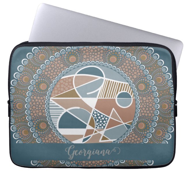 Personlig Teal och Guld Abstrakt Accent Mandala Laptop Fodral (Framsidan)