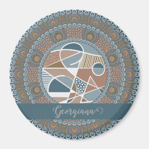 Personlig Teal och Guld Abstrakt Accent Mandala Magnet