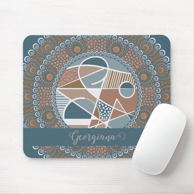 Personlig Teal och Guld Abstrakt Accent Mandala Musmatta (Med mus)