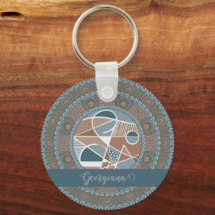 Personlig Teal och Guld Abstrakt Accent Mandala Nyckelring