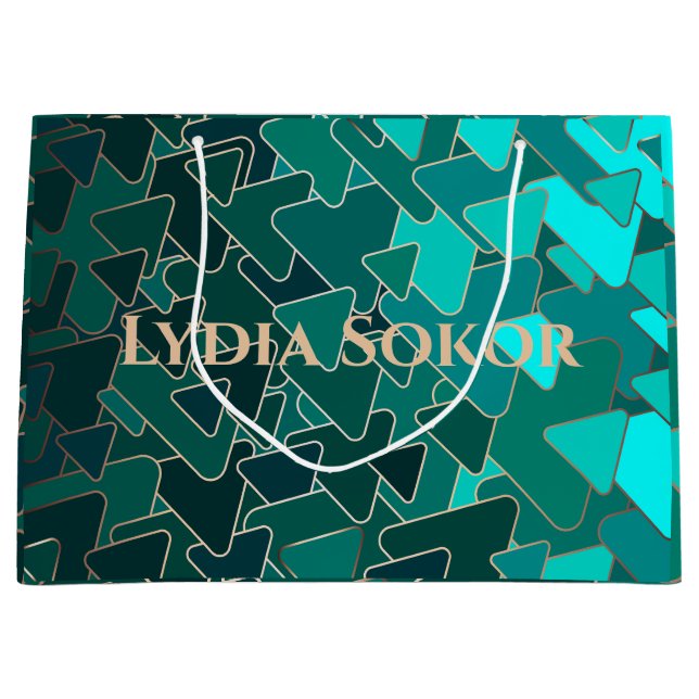 Personlig Teal och Guld Geometric Gift Bag (Framsidan)