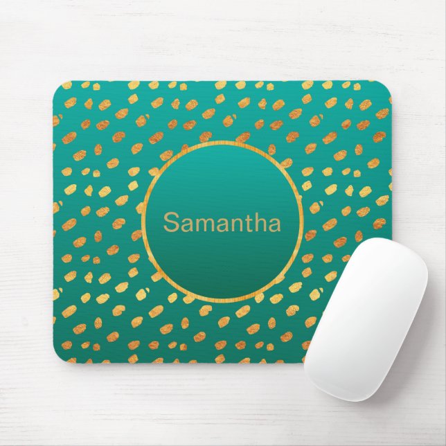 Personlig Teal och Guld Monogram Mousepad Musmatta (Med mus)