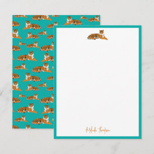 Personlig Teal Orange Djungel Tiger Skrift Anteckningskort