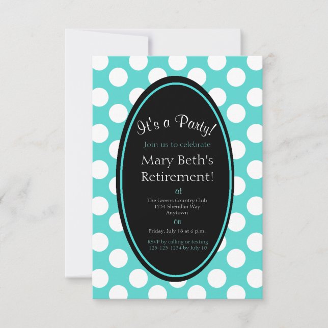 Personlig Teal Polka Dot Party-inbjudan Inbjudningar (Framsida)