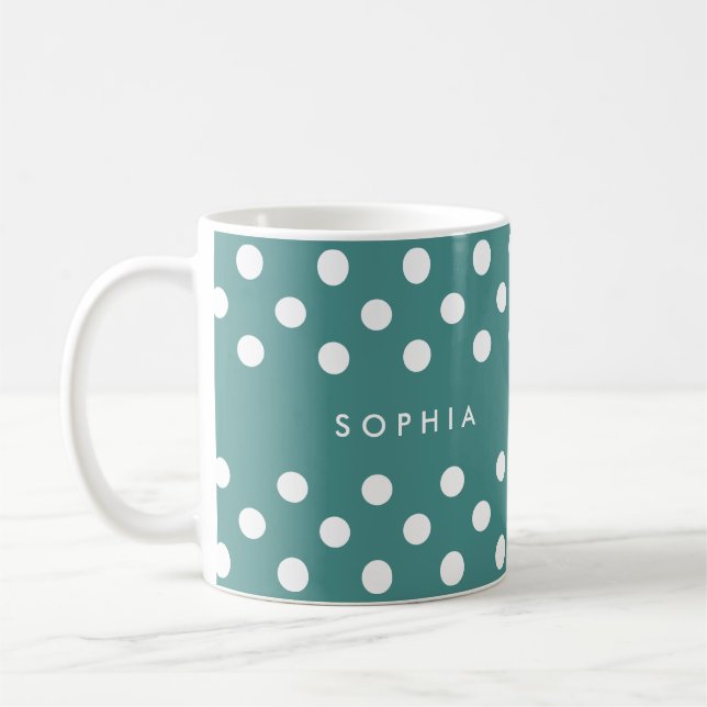 Personlig Teal Polka dots Kaffemugg (Vänster)