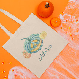 Personlig Teal Pumpkin Halloween Bus eller godis Tygkasse