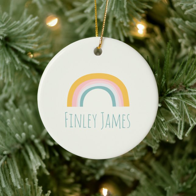 Personlig Teal Rosa Gult Rainbow Cute Simple Julgransprydnad Keramik (Träd)
