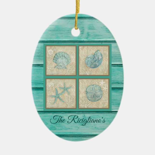 Personlig Teal Seashell Ornament (Framsidan)