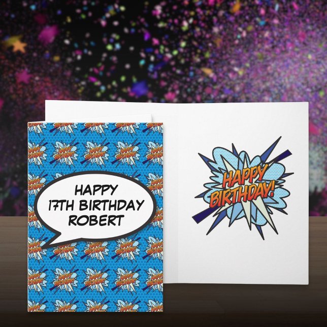 Personlig Tecknad Bok GRATTIS PÅ FÖDELSEDAGEN Blue Kort (Personalized Comic Book HAPPY BIRTHDAY Blue Card)