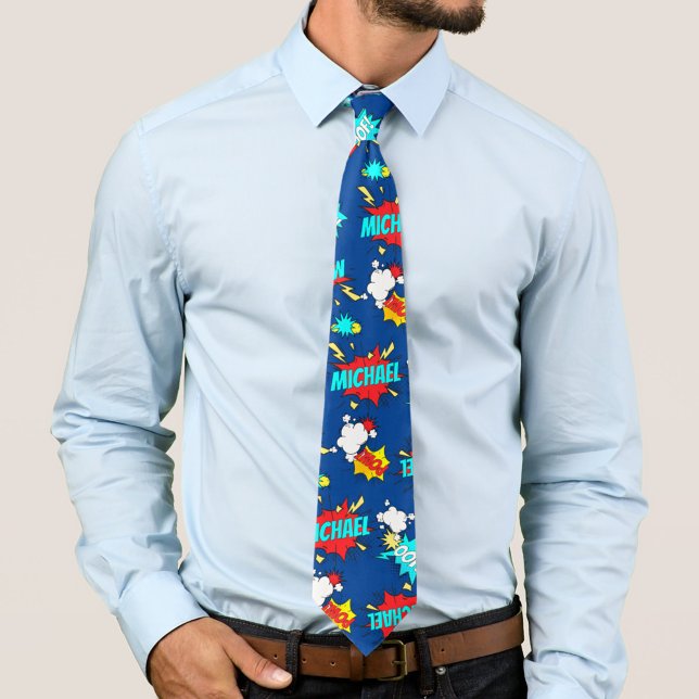 Personlig Tecknad Bok PEG Art Blue Slips (Personalized Comic Book Pop Art Blue Neck Tie With Any Name!  Try it Now! 
)