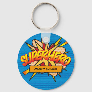 Personlig Tecknad Bok Pop Art SUPERHERO Nyckelring