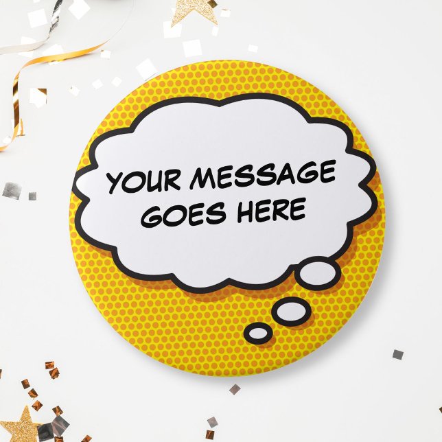 Personlig Tecknad Bok Pop Art Tänka Bubble Knapp (Personalized Message Comic Book Think Bubble Button)