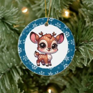 Personlig Tecknad Chibi Reindeer jul Julgransprydnad Keramik