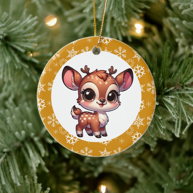 Personlig Tecknad Chibi Reindeer jul Julgransprydnad Keramik (Träd)