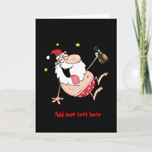 Personlig tecknad Julafton berusad Santa Helgkort