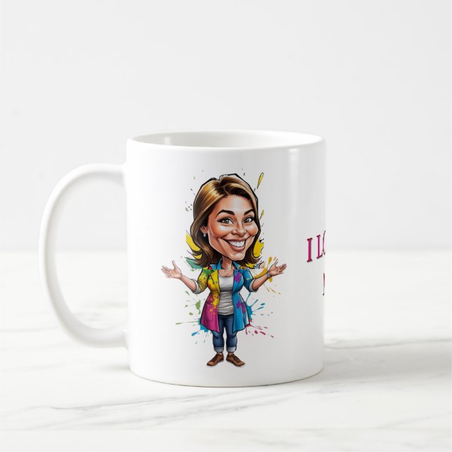 Personlig Tecknad Mamma & Dotter Art Gift Kaffemugg (Vänster)