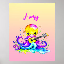 Personlig Tecknad Octopus som spelar Guitar Poster