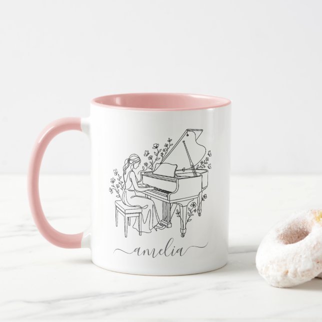 Personlig teckning av kvinnlig pianospelare mugg (Med munk)