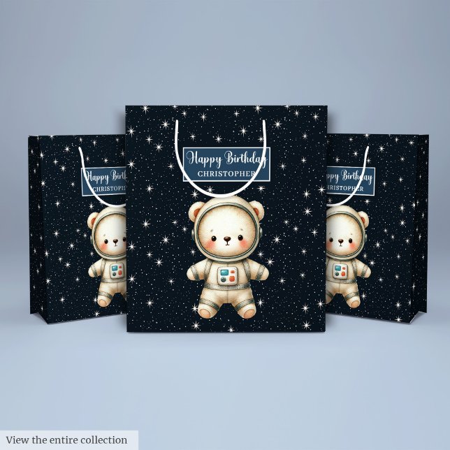 Personlig Teddy Astronaut Boy Birthday Gift Bag (Personalized Teddy Astronaut Boy Birthday Gift Bag)