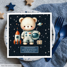 Personlig Teddy Astronaut Napkins Boys Party Pappersservett