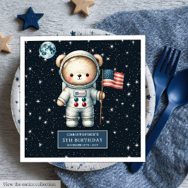 Personlig Teddy Astronaut Napkins Space Party Pappersservett
