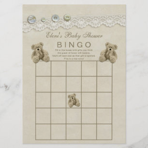 Personlig Teddy Baby Shower Bingo Inbjudningar