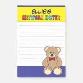 Personlig Teddybjörn Mitzvah - Gul Blå Post-it Block