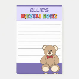 Personlig Teddybjörn Mitzvah Post-its - Lila Post-it Block