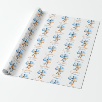 Personlig Teddybjörn Pojkbarn Baby Shower Presentpapper