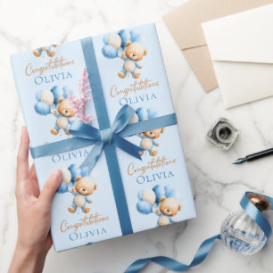 Personlig Teddybjörn Pojkbarn Baby Shower Presentpapper