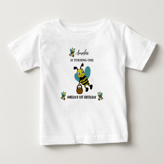 Personlig tema för bin 1-års födelsedagsfest t shirt (Framsida)