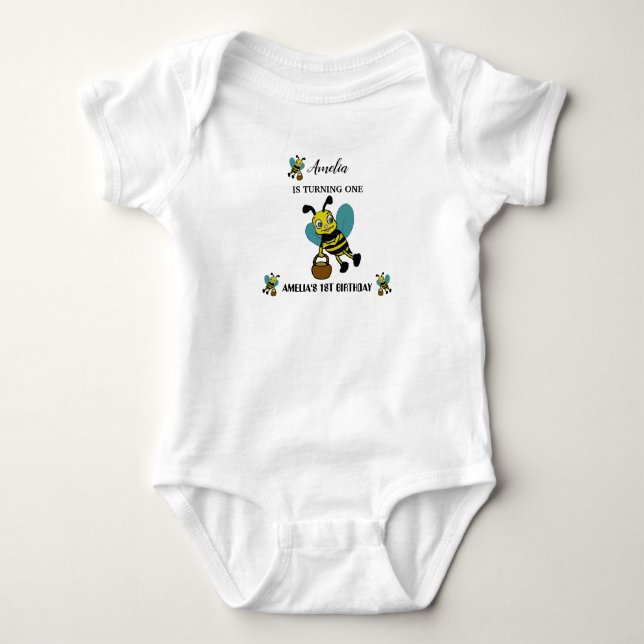 Personlig tema för bin 1-års födelsedagsfest t shirt (Framsida)