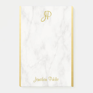 Personlig Template White Marble Guld Monogram Post-it Block