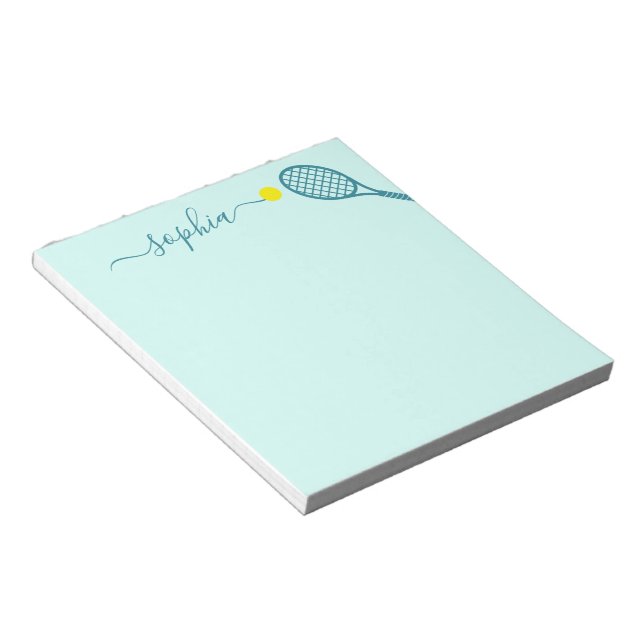 Personlig Tennis Elegant Namn Teal Blue Anteckningsblock (Vinklad)