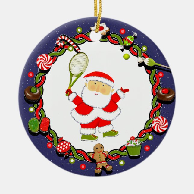 Personlig Tennis Keepsaké Gift Julgransprydnad Keramik (Framsidan)