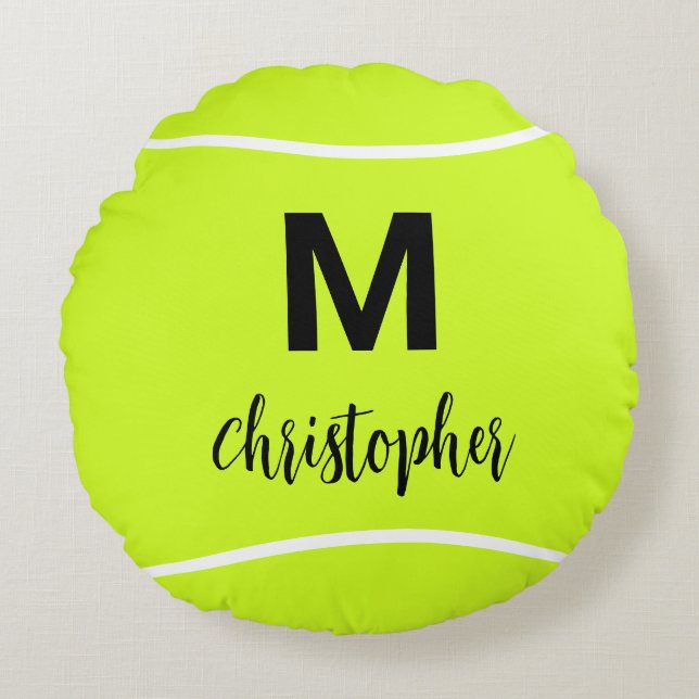 Personlig Tennis Monogram Initial Namn Rund Kudde (Framsidan)