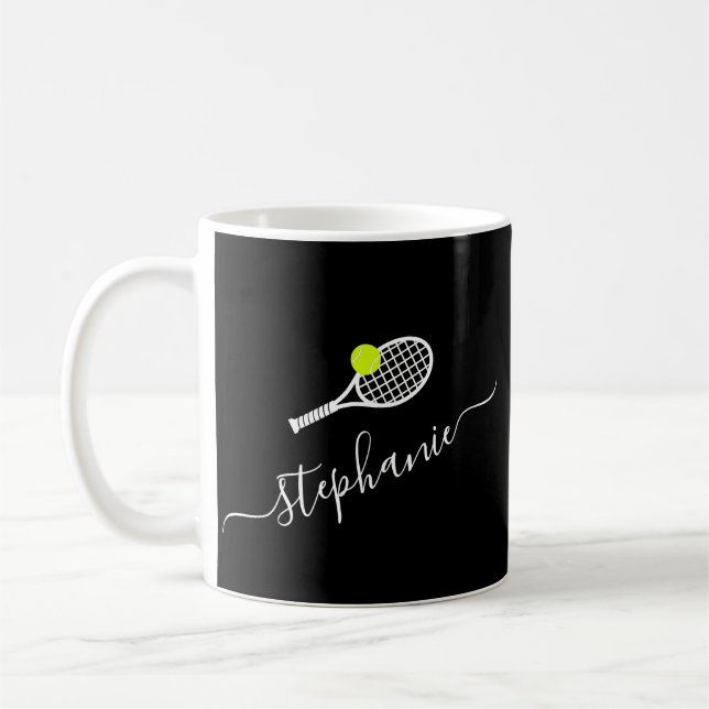 Personlig Tennis Monogram Namn Coffee Mugg (Vänster)