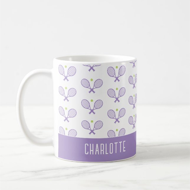 Personlig Tennis Mönster Anpassat namn Tennis Kaffemugg (Vänster)