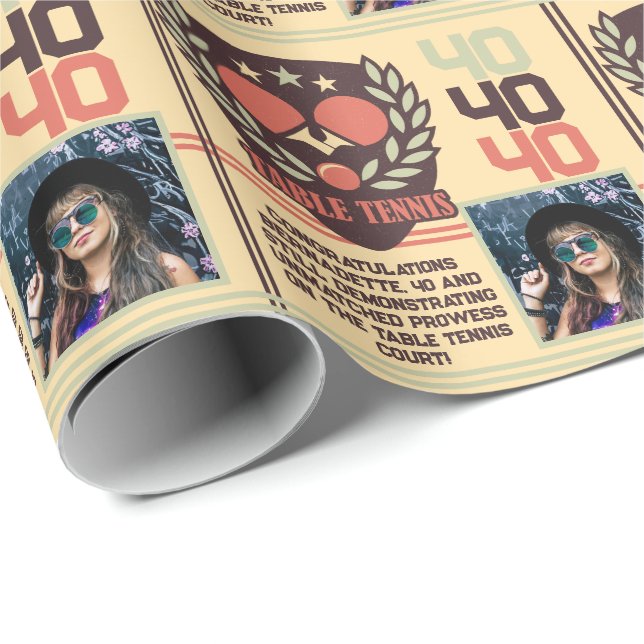 Personlig Tennis Namn Photo Age Birthday Presentpapper (Rullad Hörn)