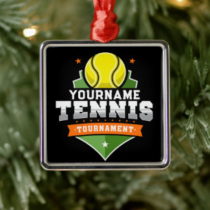 Personlig Tennis Player NAMN Varsity Tournament Julgransprydnad Metall