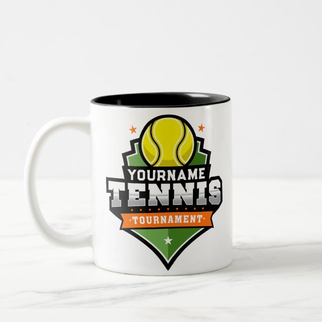 Personlig Tennis Player NAMN Varsity Tournament Två-Tonad Mugg (Vänster)