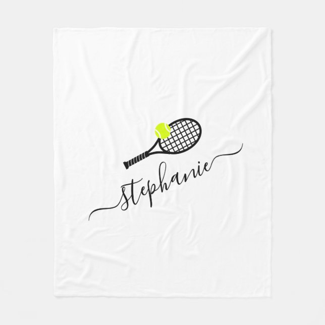 Personlig Tennis Script Namn White Fleecefilt (Framsidan)