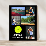 Personlig Tennis Team Photo Collage Namn School Poster<br><div class="desc">Den här personligen poster fotokollage för tennis-team med dina favoritfoton, en tennis boll-grafik med spelarens namn och skola (eller anpassningsbarnas text). Den här designen ställs in mot en valfri bakgrund färg - klicka bara på anpassa och välj sedan bakgrunden färg på högerna - matcha färgerna för ditt team! Skapa perfektens...</div>