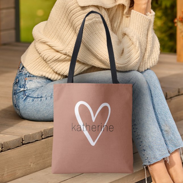 Personlig Terracotta Chic Heart Tygkasse (Custom Tote Bag by PartyInvitationShop.com)